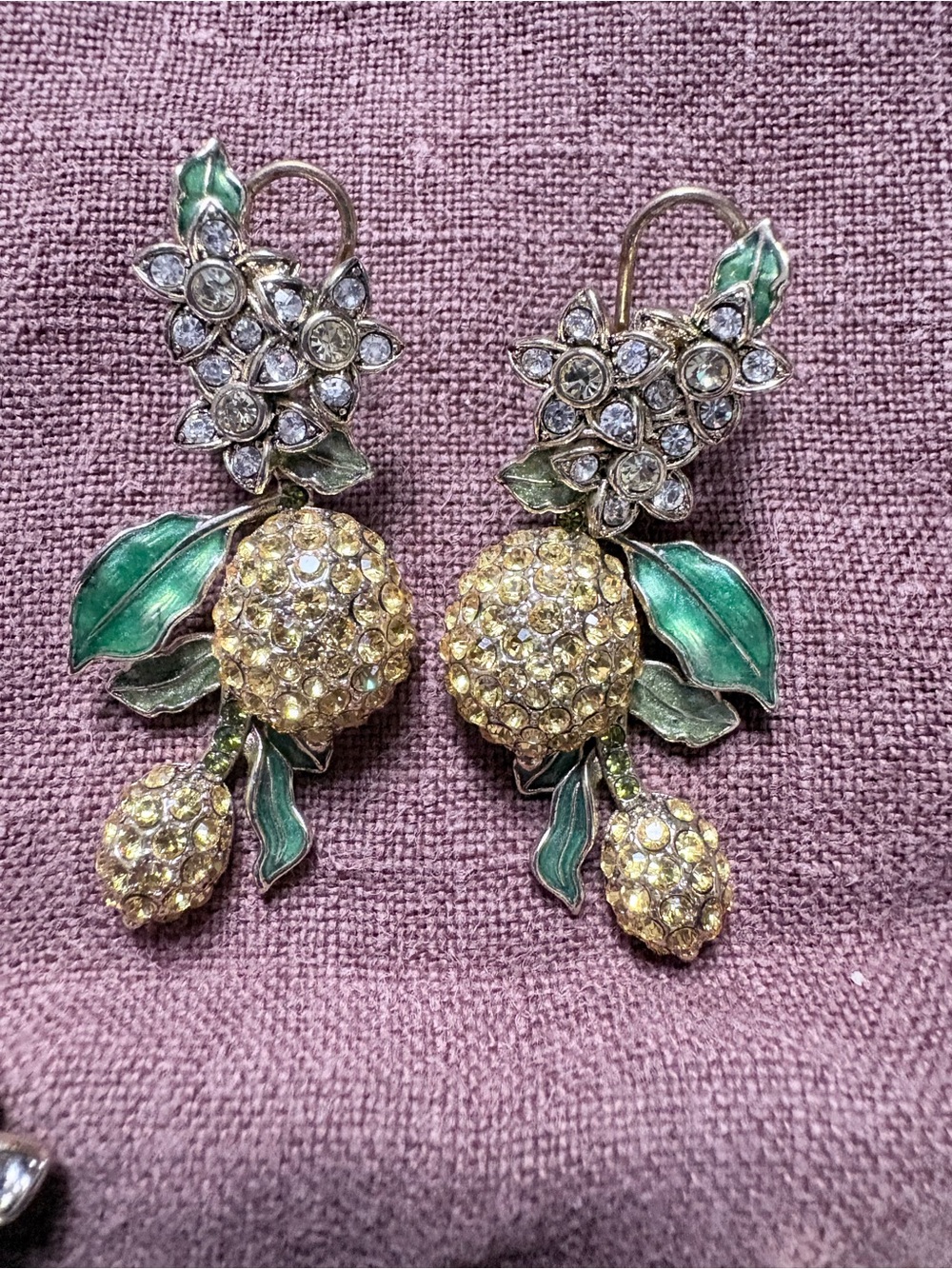 Heidi Daus Lemon Blossoms Pierced Dangle Earrings - Green and Yellow